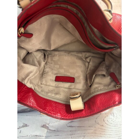 Michael Kors Pebbled Red Leather Medium Handbag Holiday Party Chic - Picture 9 of 12